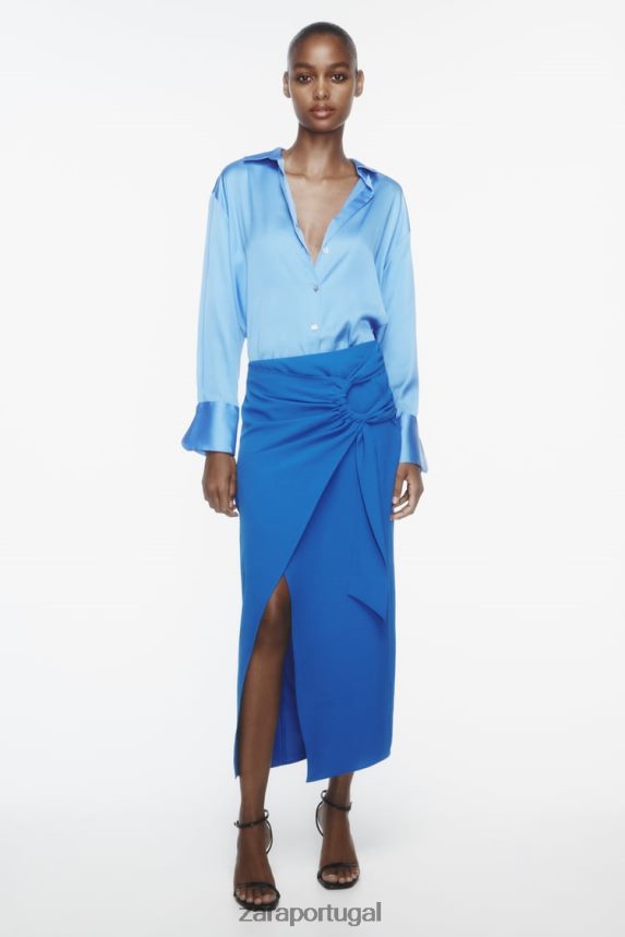 saia midi franzida mulheres Zara cobalto Z2080L703 roupas