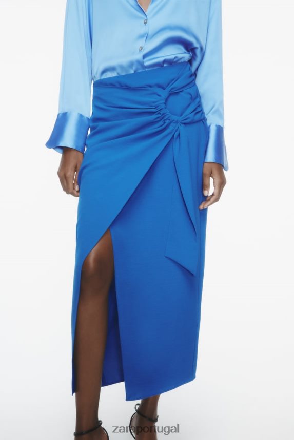 saia midi franzida mulheres Zara cobalto Z2080L703 roupas