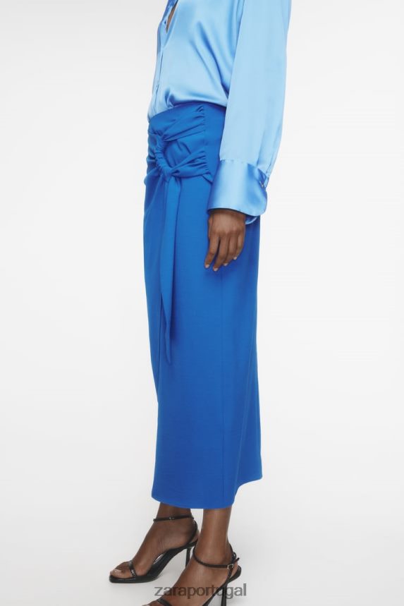 saia midi franzida mulheres Zara cobalto Z2080L703 roupas
