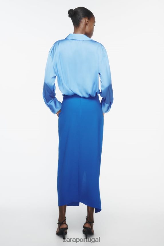 saia midi franzida mulheres Zara cobalto Z2080L703 roupas