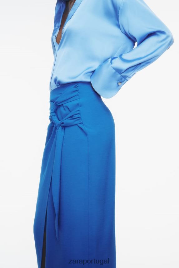 saia midi franzida mulheres Zara cobalto Z2080L703 roupas
