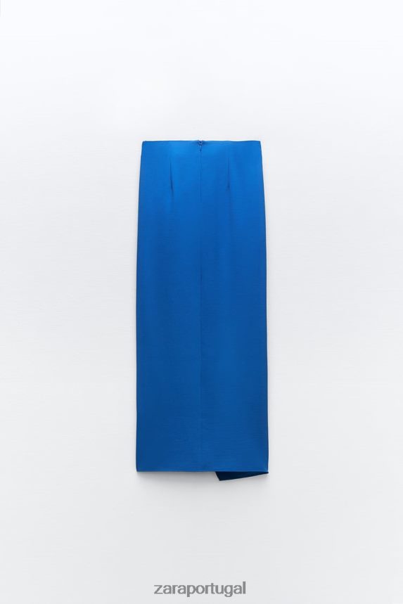 saia midi franzida mulheres Zara cobalto Z2080L703 roupas