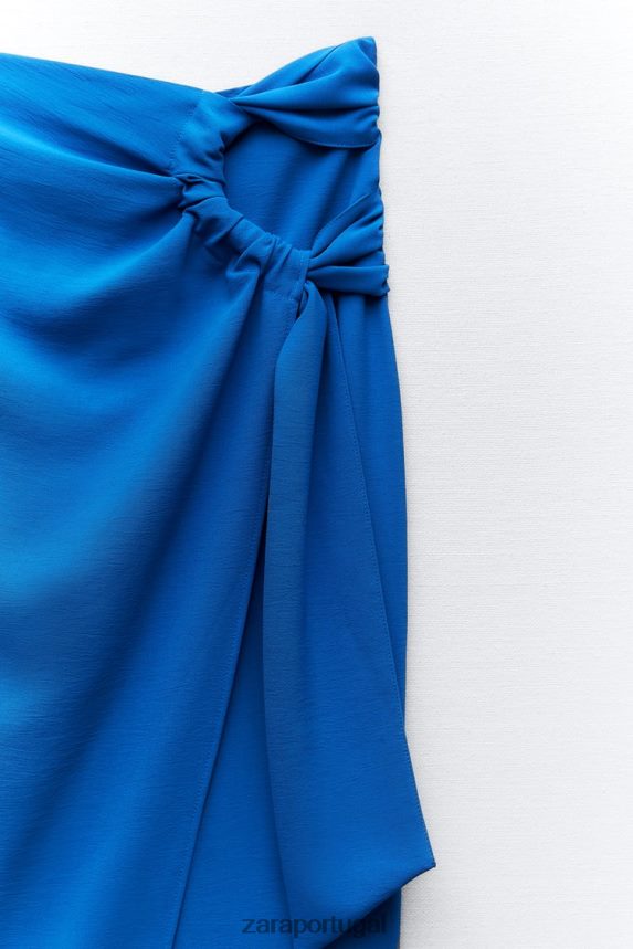 saia midi franzida mulheres Zara cobalto Z2080L703 roupas