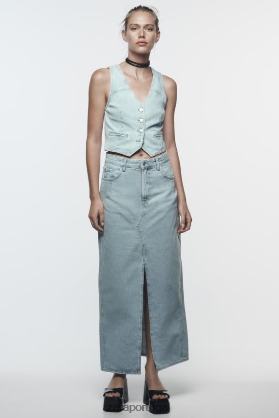 saia midi jeans com fenda frontal z1975 mulheres Zara cinza Z2080L693 roupas