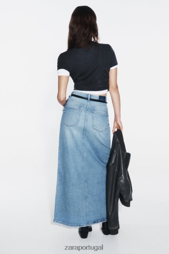 saia midi jeans z1975 mulheres Zara meio azul Z2080L640 roupas