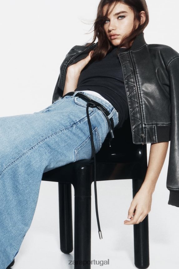 saia midi jeans z1975 mulheres Zara meio azul Z2080L640 roupas