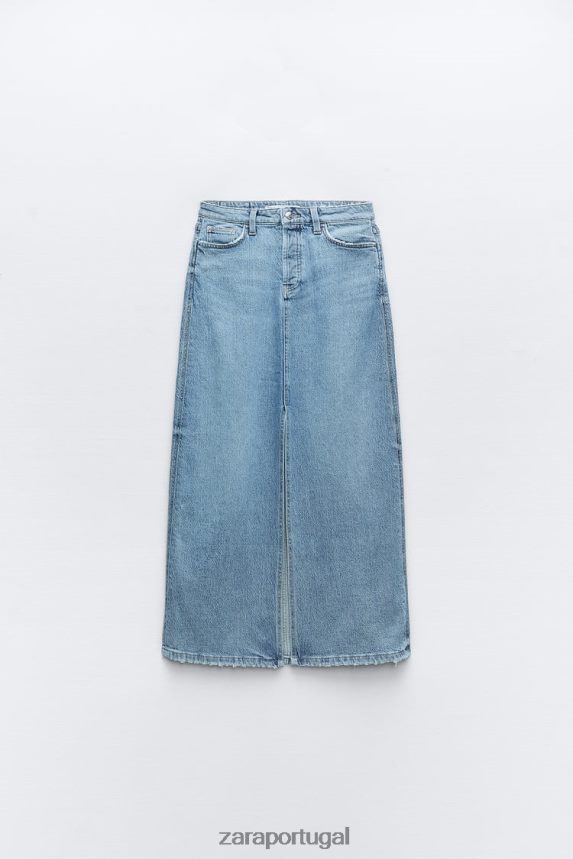 saia midi jeans z1975 mulheres Zara meio azul Z2080L640 roupas