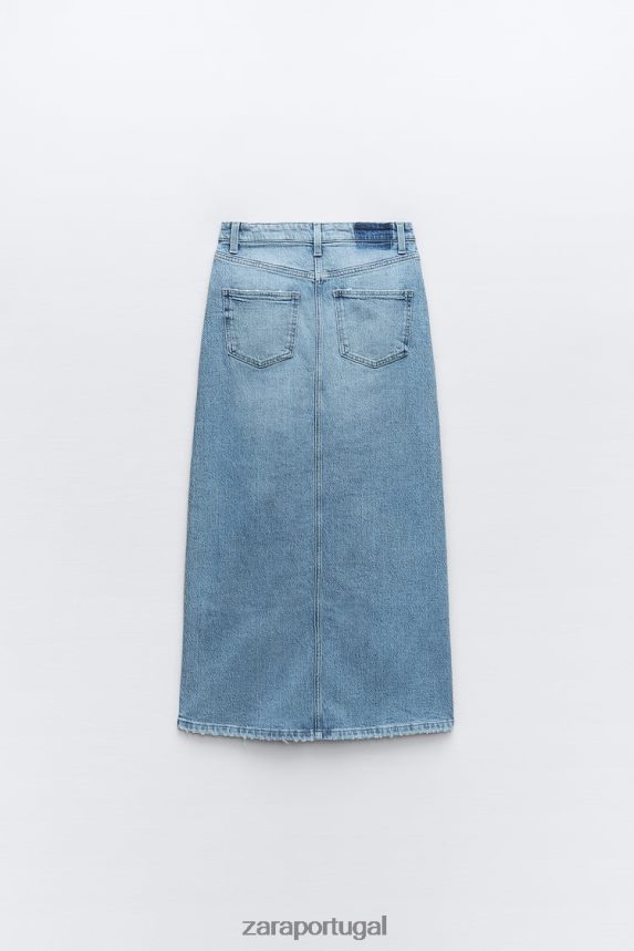 saia midi jeans z1975 mulheres Zara meio azul Z2080L640 roupas