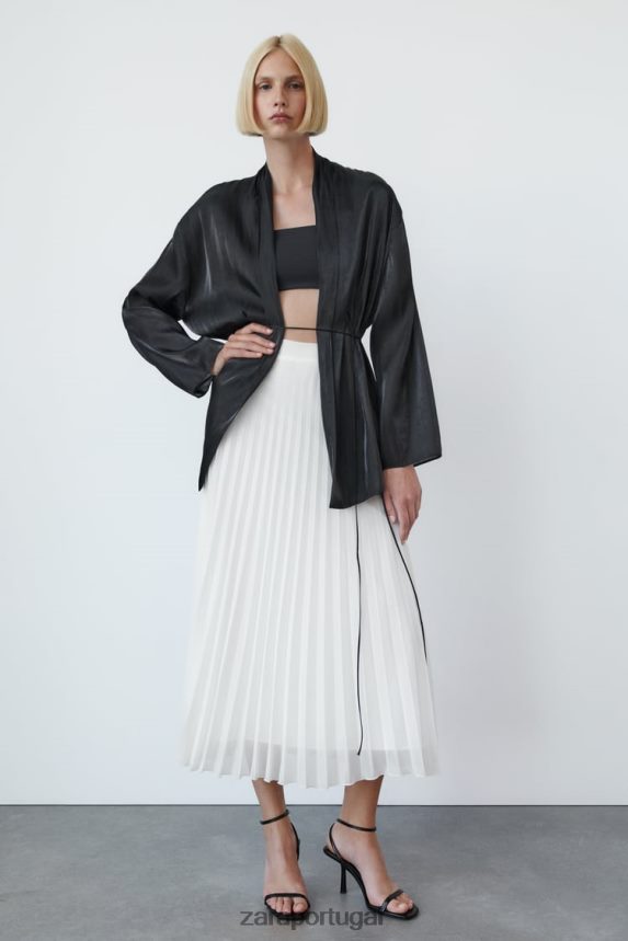 saia midi plissada mulheres Zara branco Z2080L672 roupas