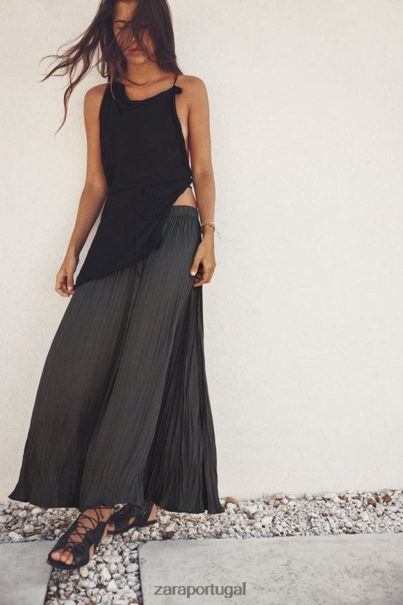 saia midi plissada mulheres Zara cinza Z2080L657 roupas