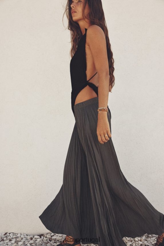 saia midi plissada mulheres Zara cinza Z2080L657 roupas