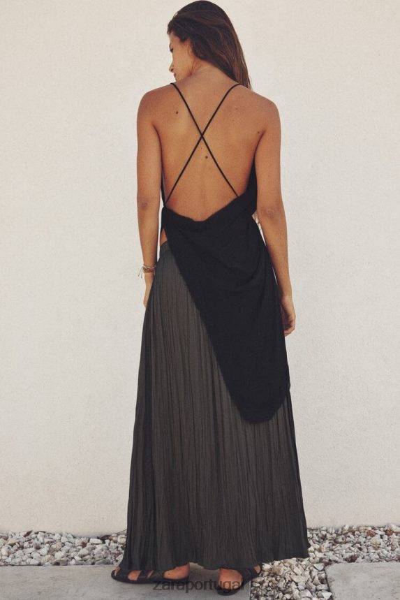 saia midi plissada mulheres Zara cinza Z2080L657 roupas