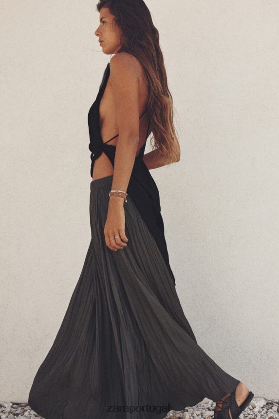 saia midi plissada mulheres Zara cinza Z2080L657 roupas