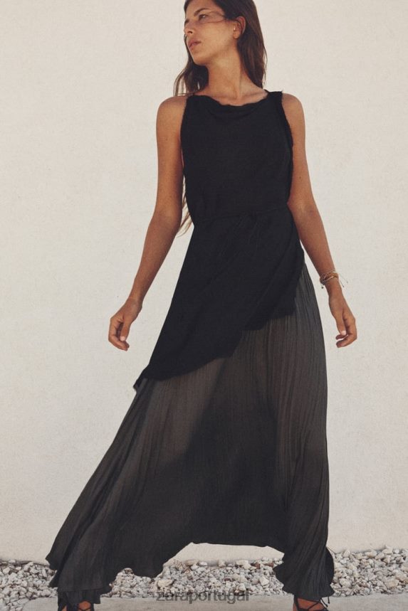 saia midi plissada mulheres Zara cinza Z2080L657 roupas