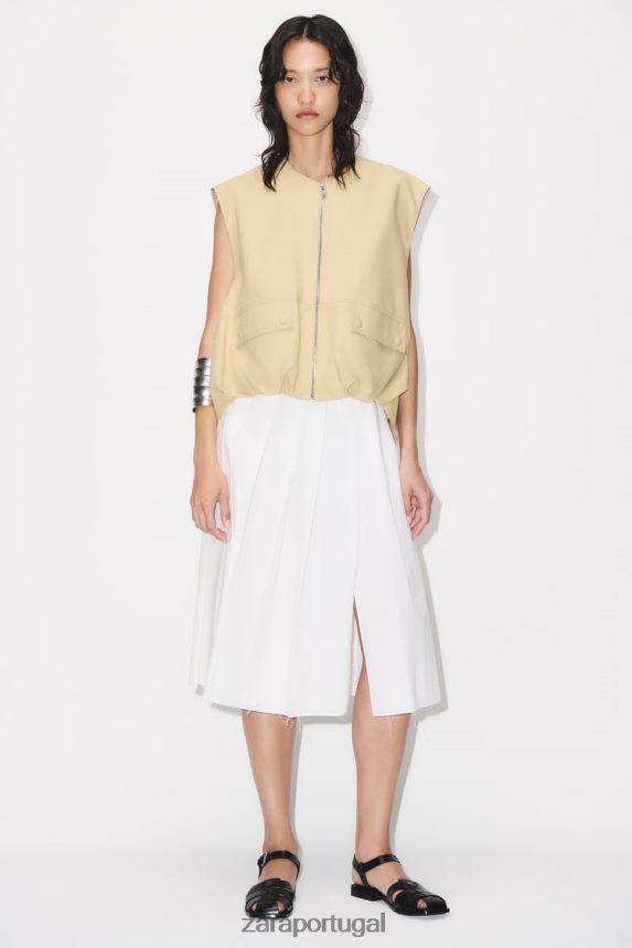 saia midi plissada mulheres Zara cru Z2080L718 roupas