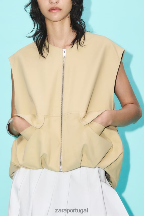 saia midi plissada mulheres Zara cru Z2080L718 roupas