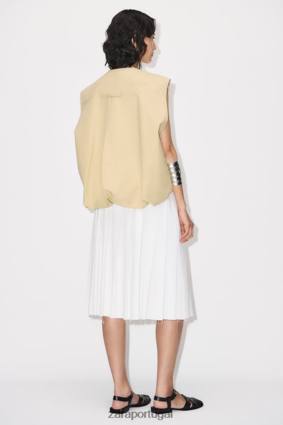 saia midi plissada mulheres Zara cru Z2080L718 roupas