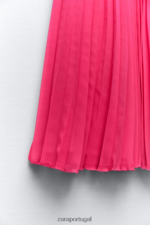 saia midi plissada mulheres Zara fúcsia Z2080L697 roupas