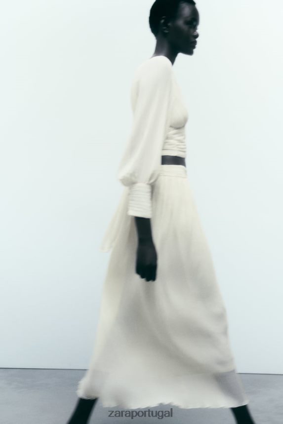 saia midi plissada mulheres Zara ostra branca Z2080L700 roupas