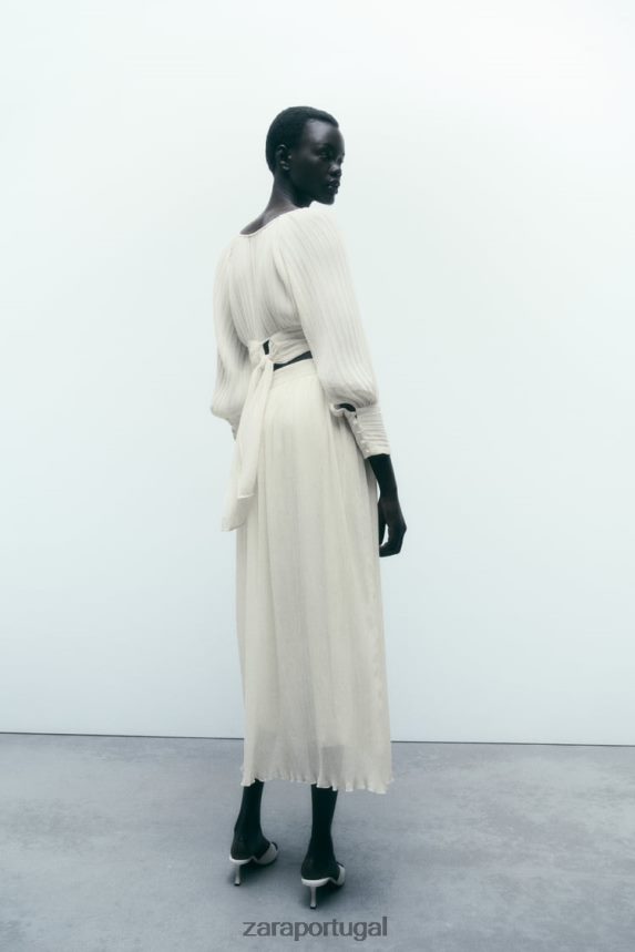 saia midi plissada mulheres Zara ostra branca Z2080L700 roupas