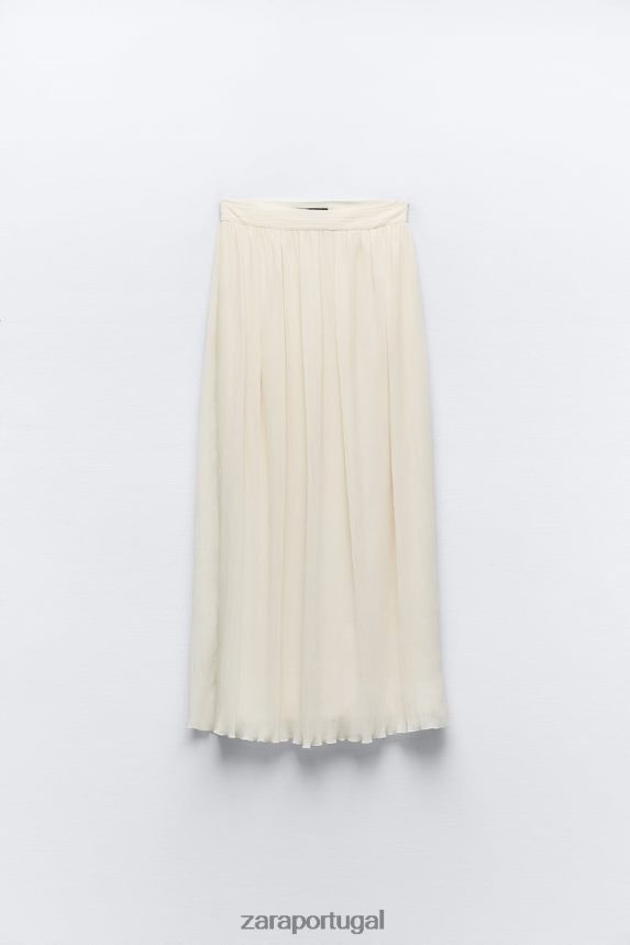 saia midi plissada mulheres Zara ostra branca Z2080L700 roupas