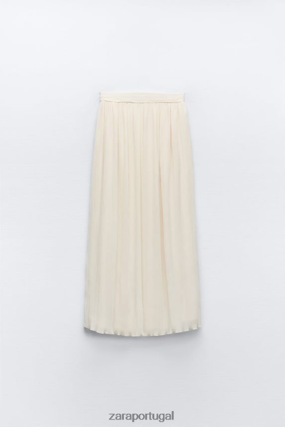 saia midi plissada mulheres Zara ostra branca Z2080L700 roupas