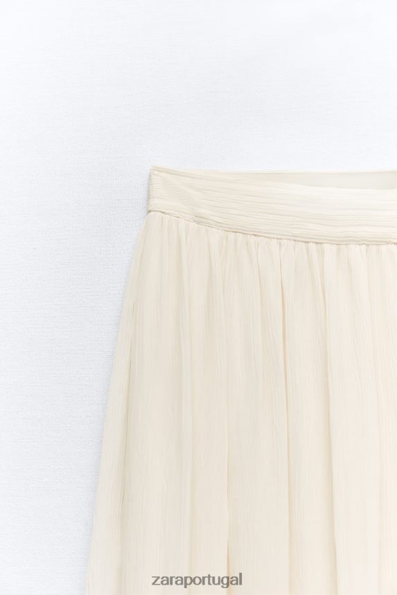 saia midi plissada mulheres Zara ostra branca Z2080L700 roupas