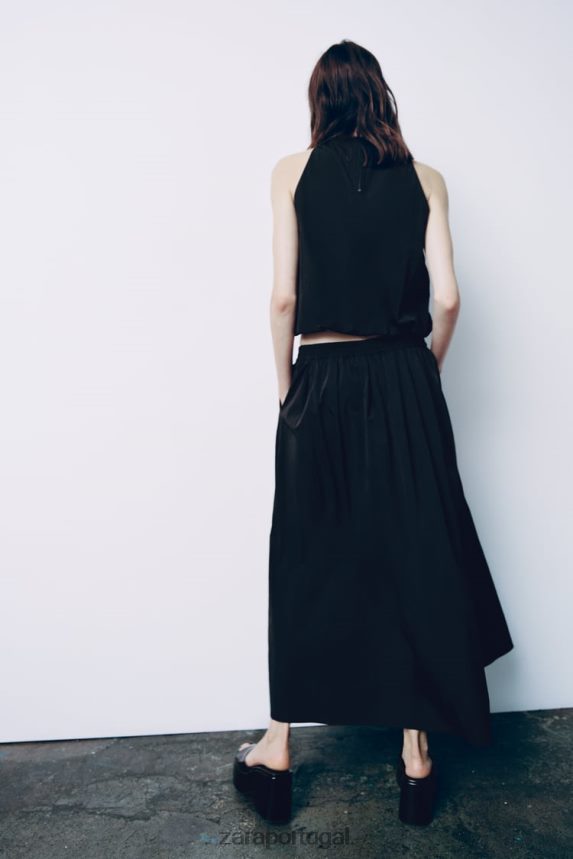 saia midi volumosa mulheres Zara preto Z2080L675 roupas
