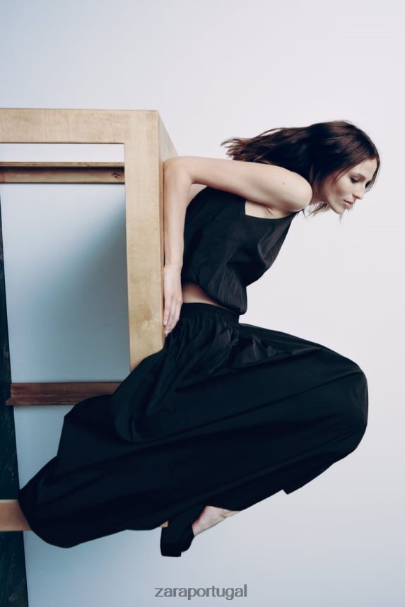 saia midi volumosa mulheres Zara preto Z2080L675 roupas