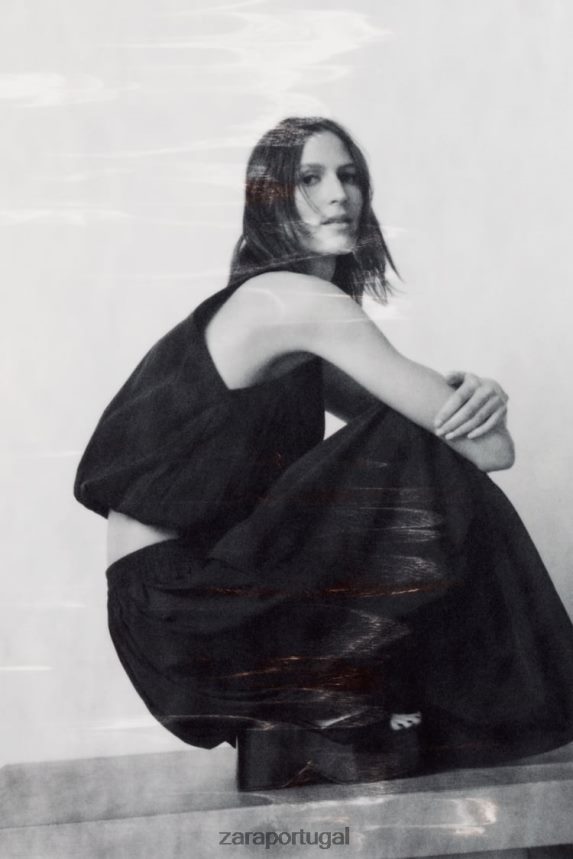 saia midi volumosa mulheres Zara preto Z2080L675 roupas