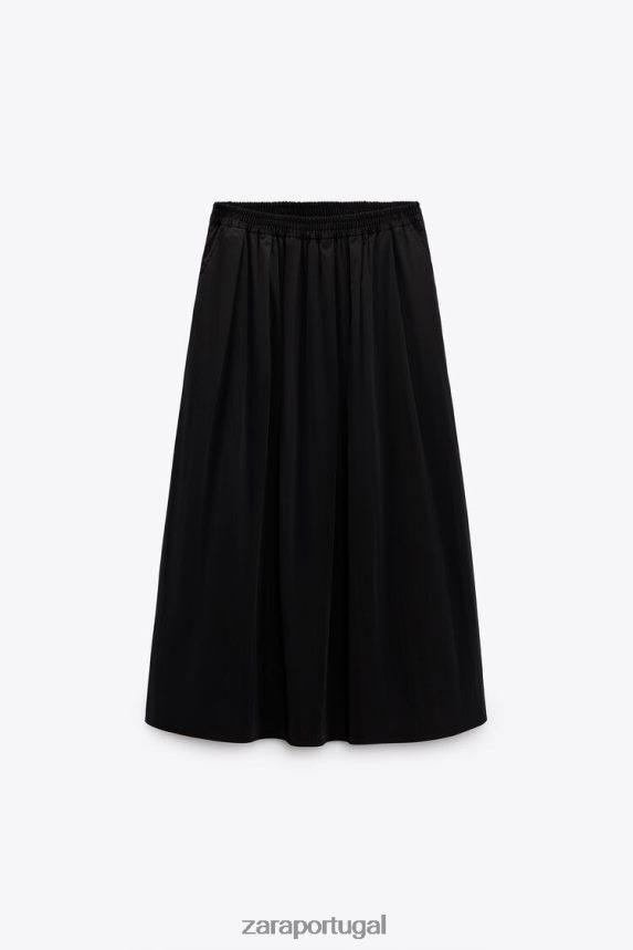 saia midi volumosa mulheres Zara preto Z2080L675 roupas