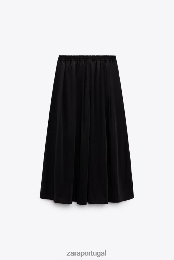 saia midi volumosa mulheres Zara preto Z2080L675 roupas