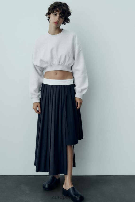 saia plissada caixa risca de giz mulheres Zara azul Z2080L652 roupas