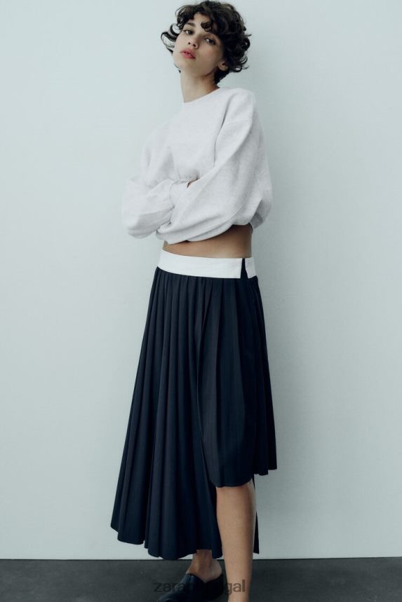 saia plissada caixa risca de giz mulheres Zara azul Z2080L652 roupas
