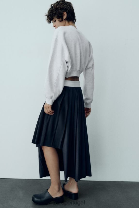 saia plissada caixa risca de giz mulheres Zara azul Z2080L652 roupas