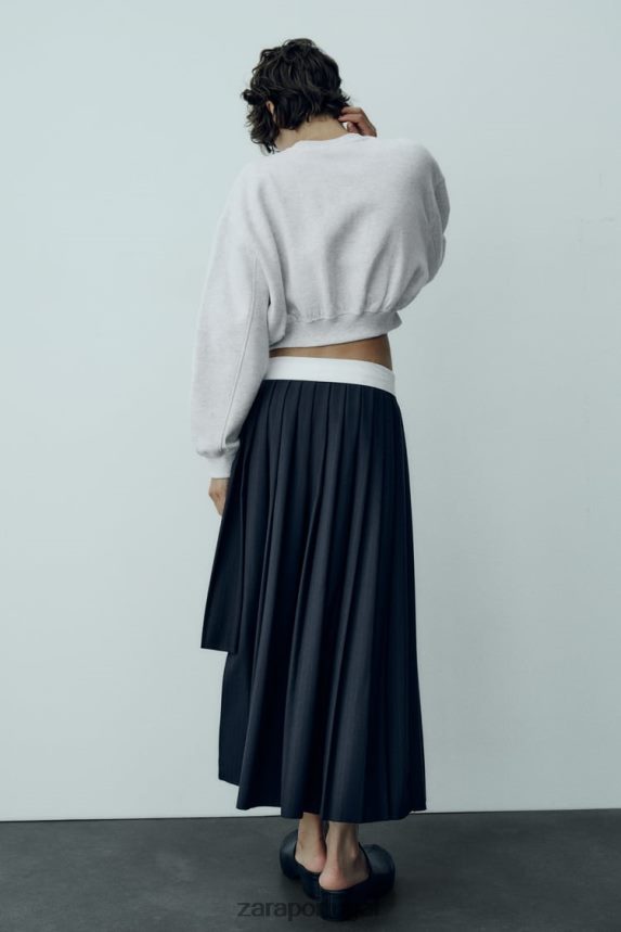 saia plissada caixa risca de giz mulheres Zara azul Z2080L652 roupas