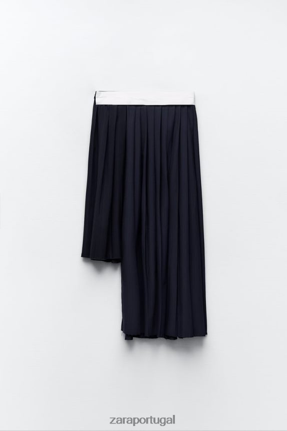 saia plissada caixa risca de giz mulheres Zara azul Z2080L652 roupas