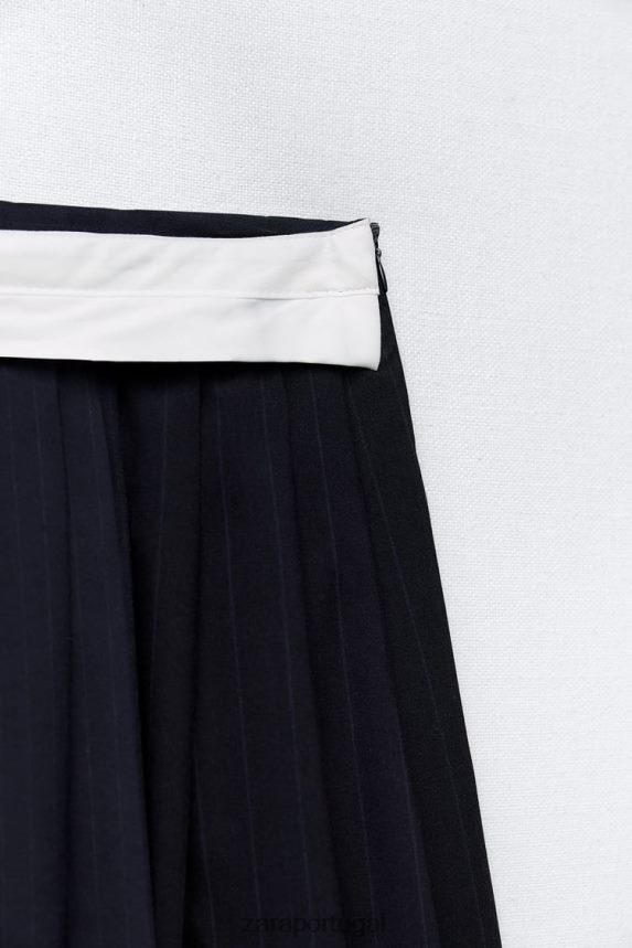 saia plissada caixa risca de giz mulheres Zara azul Z2080L652 roupas