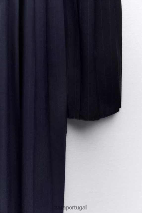 saia plissada caixa risca de giz mulheres Zara azul Z2080L652 roupas