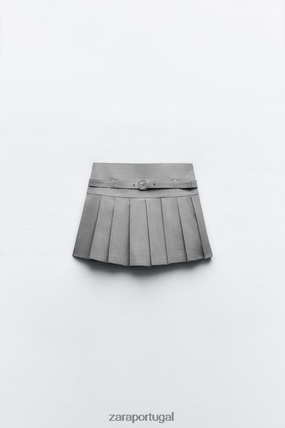 saia plissada mulheres Zara marga cinza Z2080L530 roupas