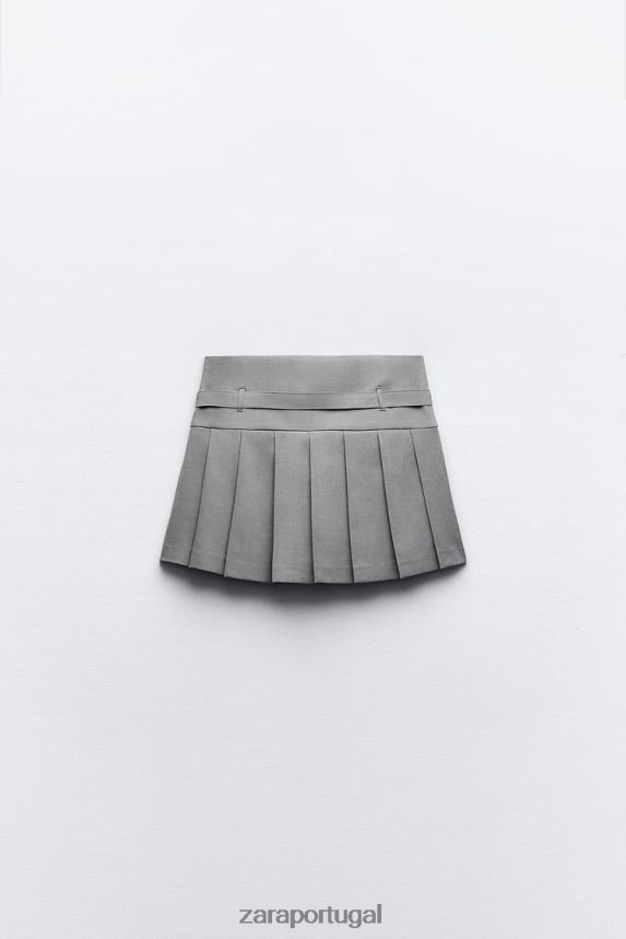 saia plissada mulheres Zara marga cinza Z2080L530 roupas
