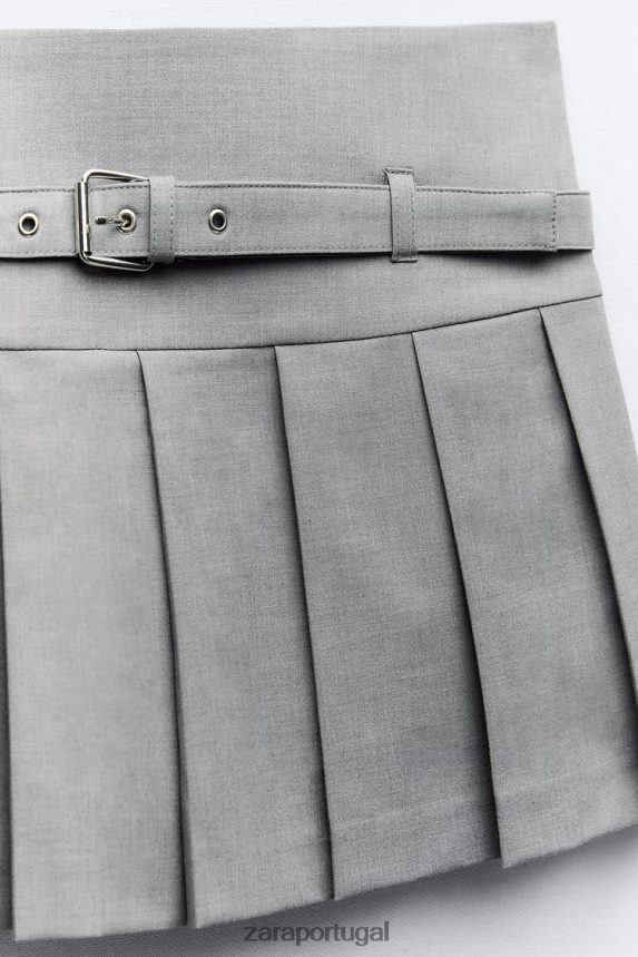 saia plissada mulheres Zara marga cinza Z2080L530 roupas