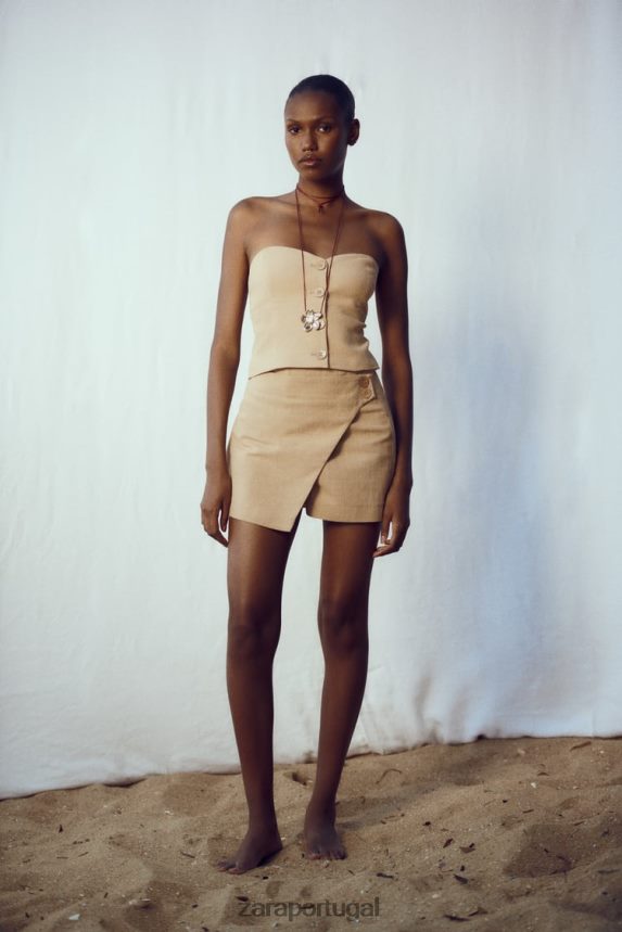 saia rústica crossover mulheres Zara marrom acinzentado Z2080L569 roupas