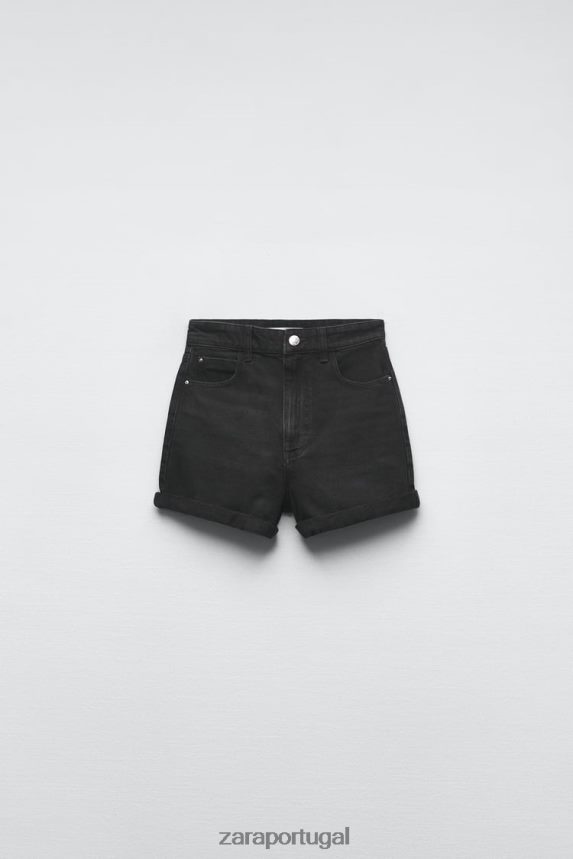 Shorts jeans mom fit de cintura alta de 1975 mulheres Zara preto Z2080L545 roupas