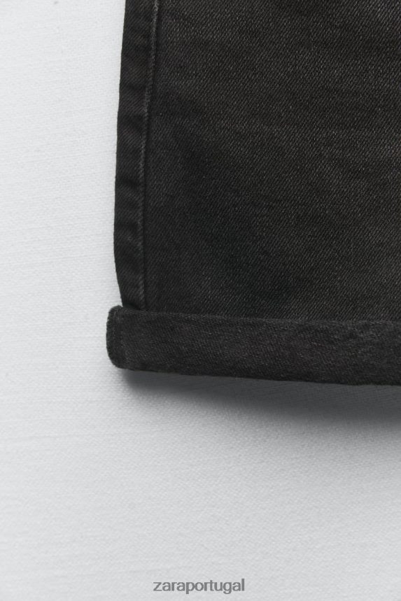 Shorts jeans mom fit de cintura alta de 1975 mulheres Zara preto Z2080L545 roupas