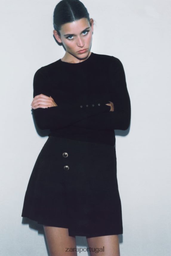 saia dividida com botões mulheres Zara preto Z2080L582 roupas