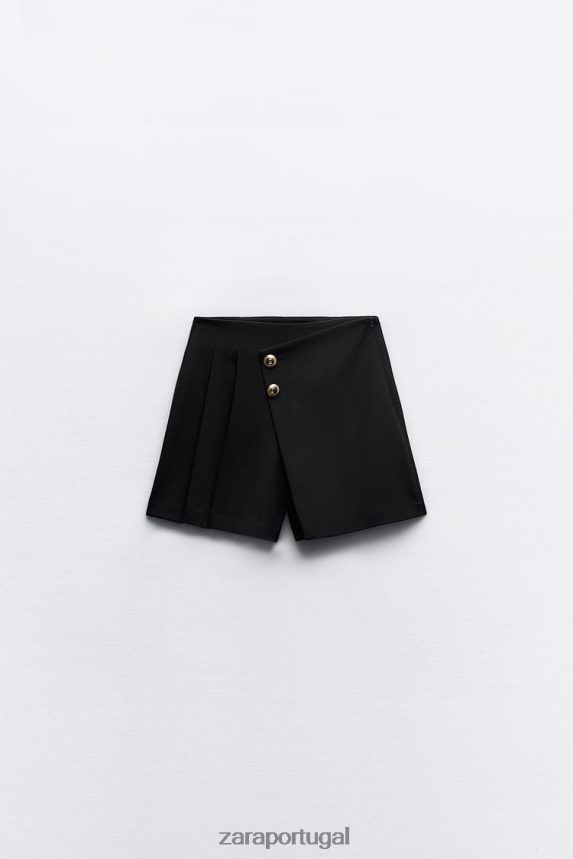 saia dividida com botões mulheres Zara preto Z2080L582 roupas