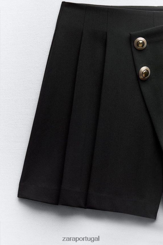 saia dividida com botões mulheres Zara preto Z2080L582 roupas