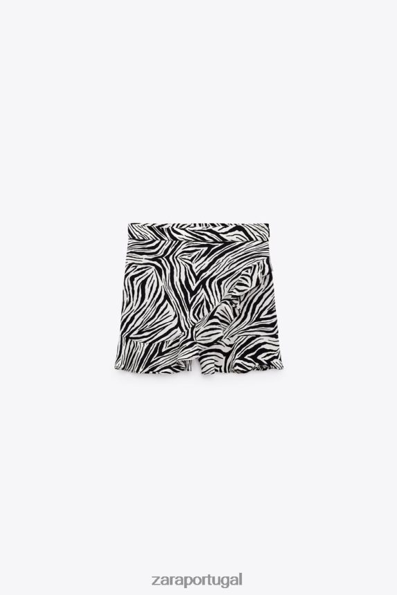 saia dividida com estampa animal mulheres Zara Preto branco Z2080L601 roupas