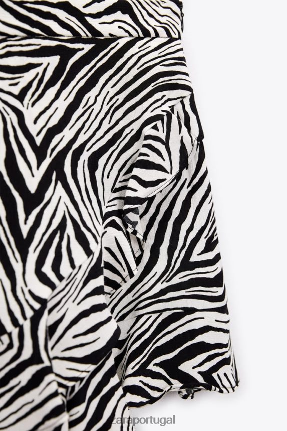 saia dividida com estampa animal mulheres Zara Preto branco Z2080L601 roupas